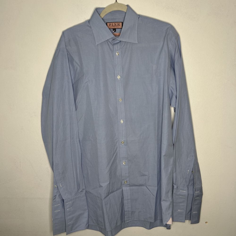 Thomas Pink Dress Shirt Men's‎ 16 1/2 - 36.5 Blue Check French Cuffs Classic